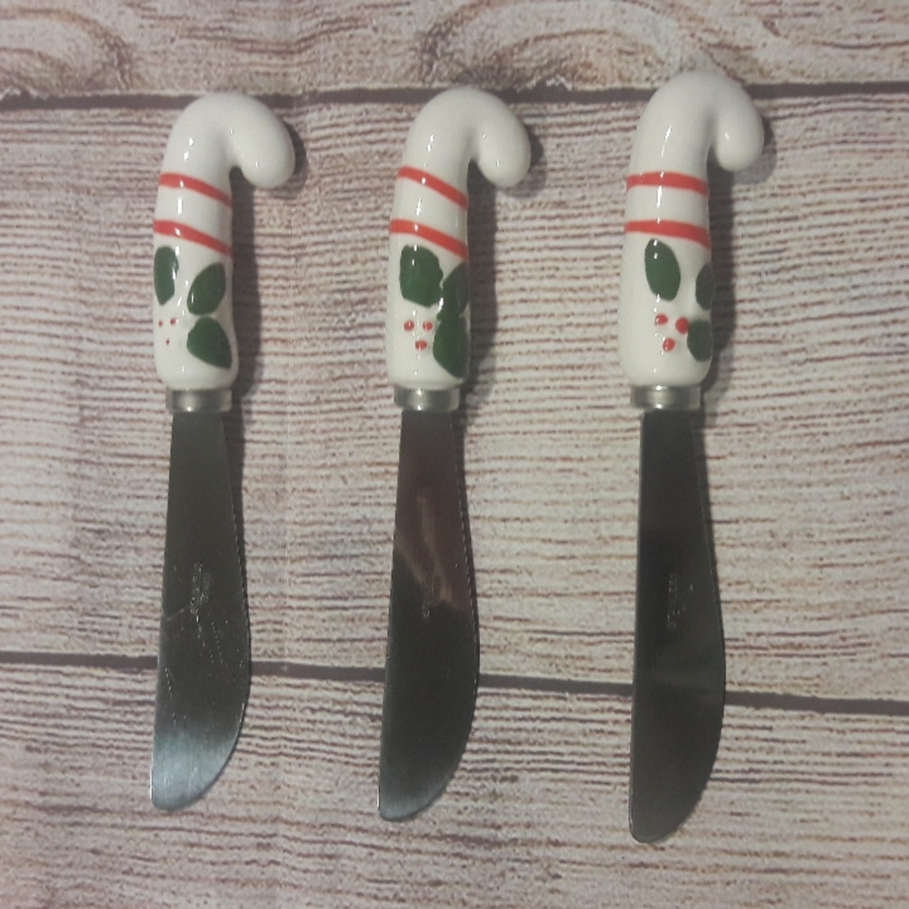 Christmas Knobler Stainless Steel Cermaic Butter Cheese Spreader Candy Cane